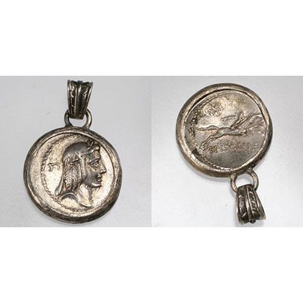 古代 (3世紀)ローマ銀貨アクセサリー18金枠&チェーン