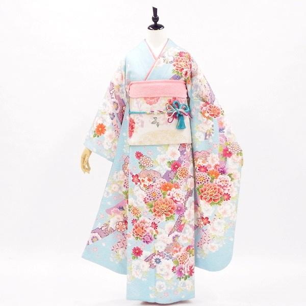 中古】正絹 振袖 フルセット 販売6点セット 半衿付き長襦袢・帯・帯揚