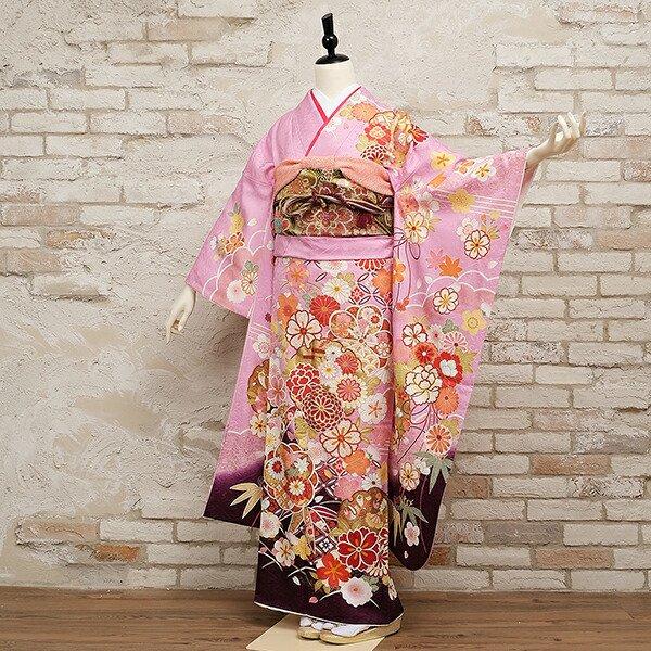 京都きもの友禅 振袖 中古 フルセット 成人式 Mサイズ 古典 紫系 着物