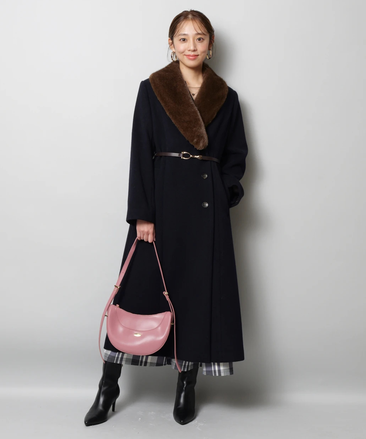 JUSGLITTY ロングコート ウエストベルト付き ポイントベルト付ロング