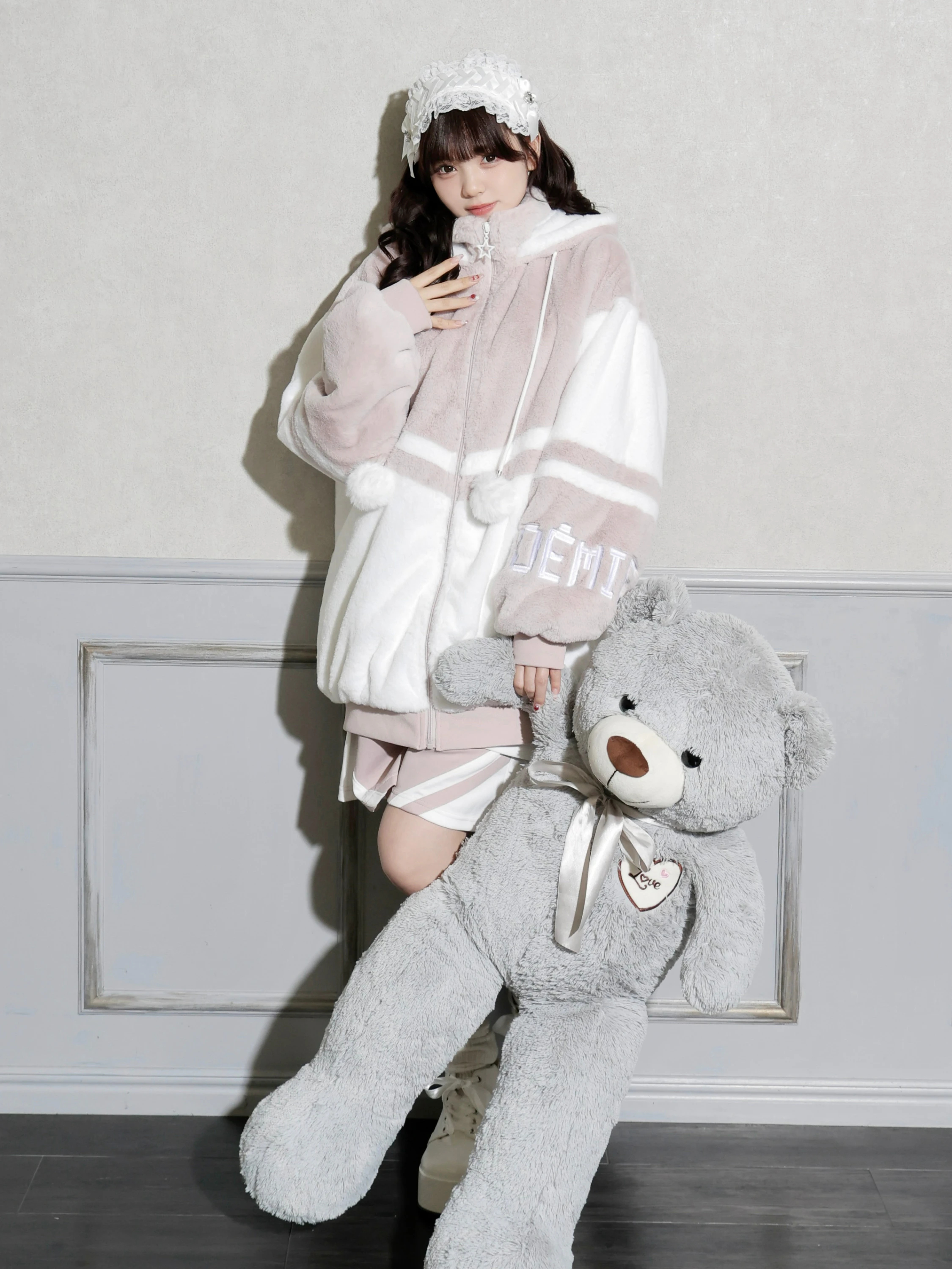 ねこ耳お星さまぽんぽんユニセックスファーブルゾン（ブルゾン｜ピンク