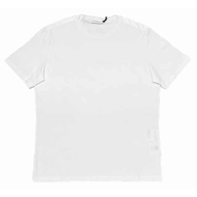プラダ メンズ 異素材mix クルーネックロゴTシャツ 白 #XL PRADA
