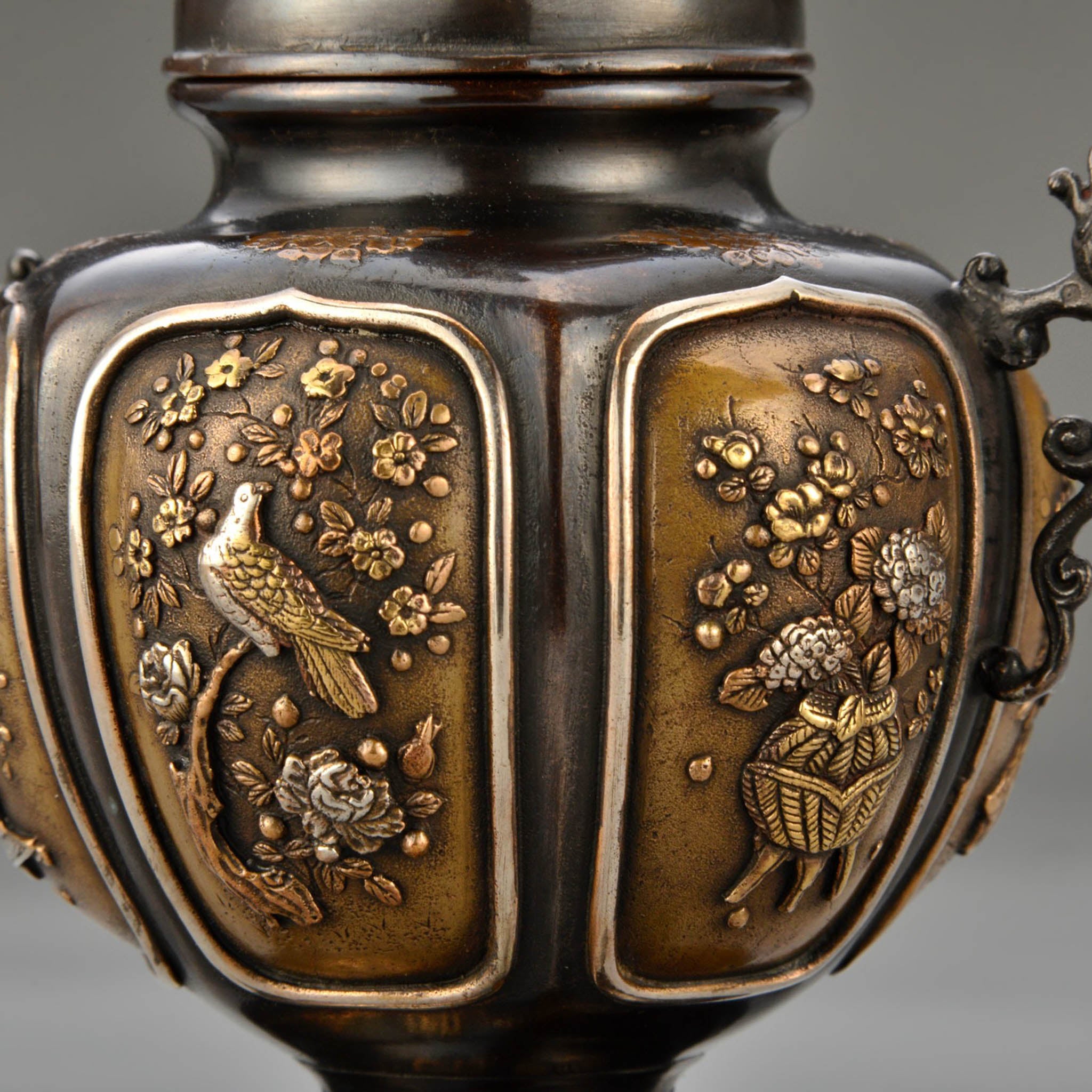 ☆美品 未使用 高岡銅器 瑞峰作 新特大 花鳥 高級銅製香炉工芸作家造