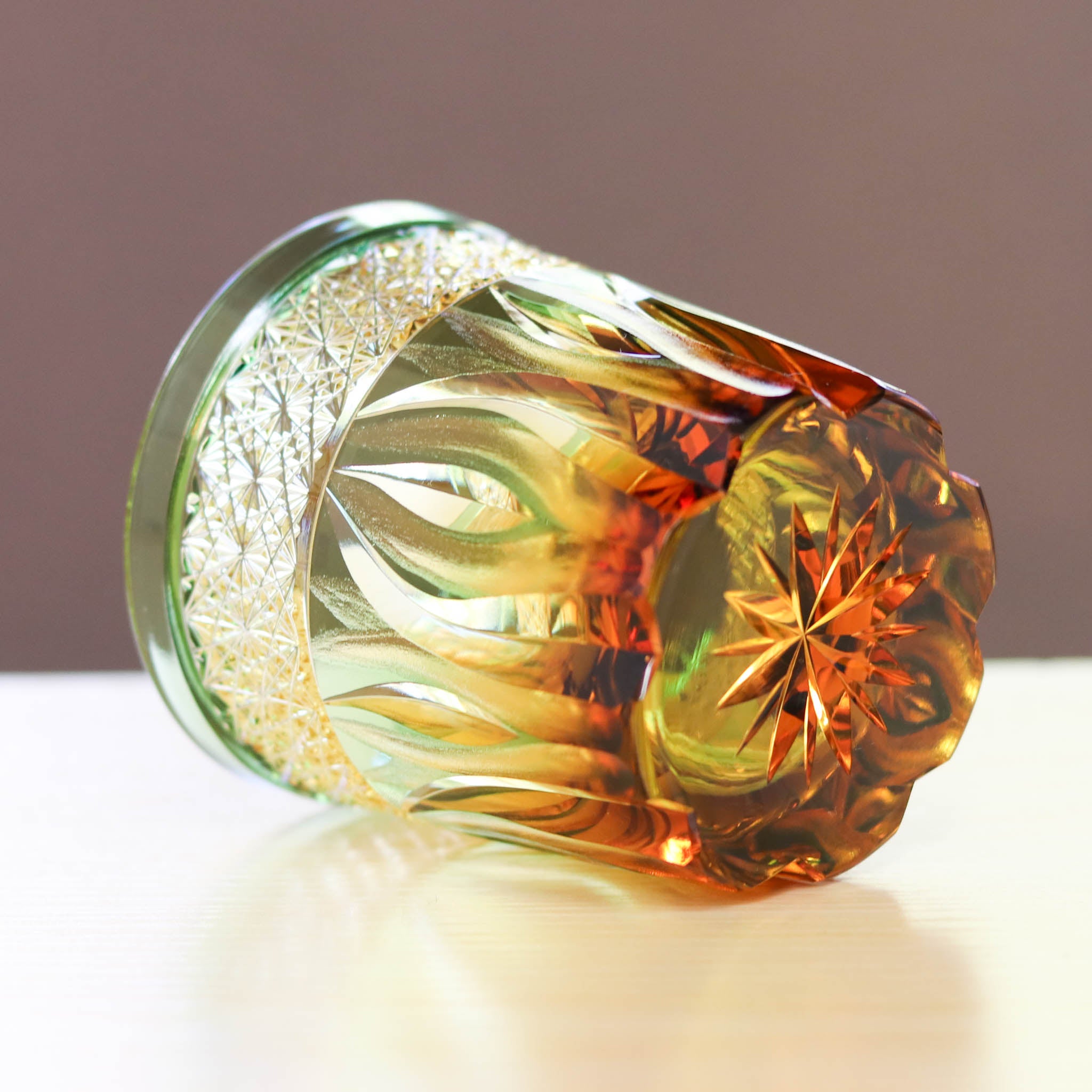 江戸切子 ロックグラス | hibana 火華 | 琥珀・緑 | haku硝子