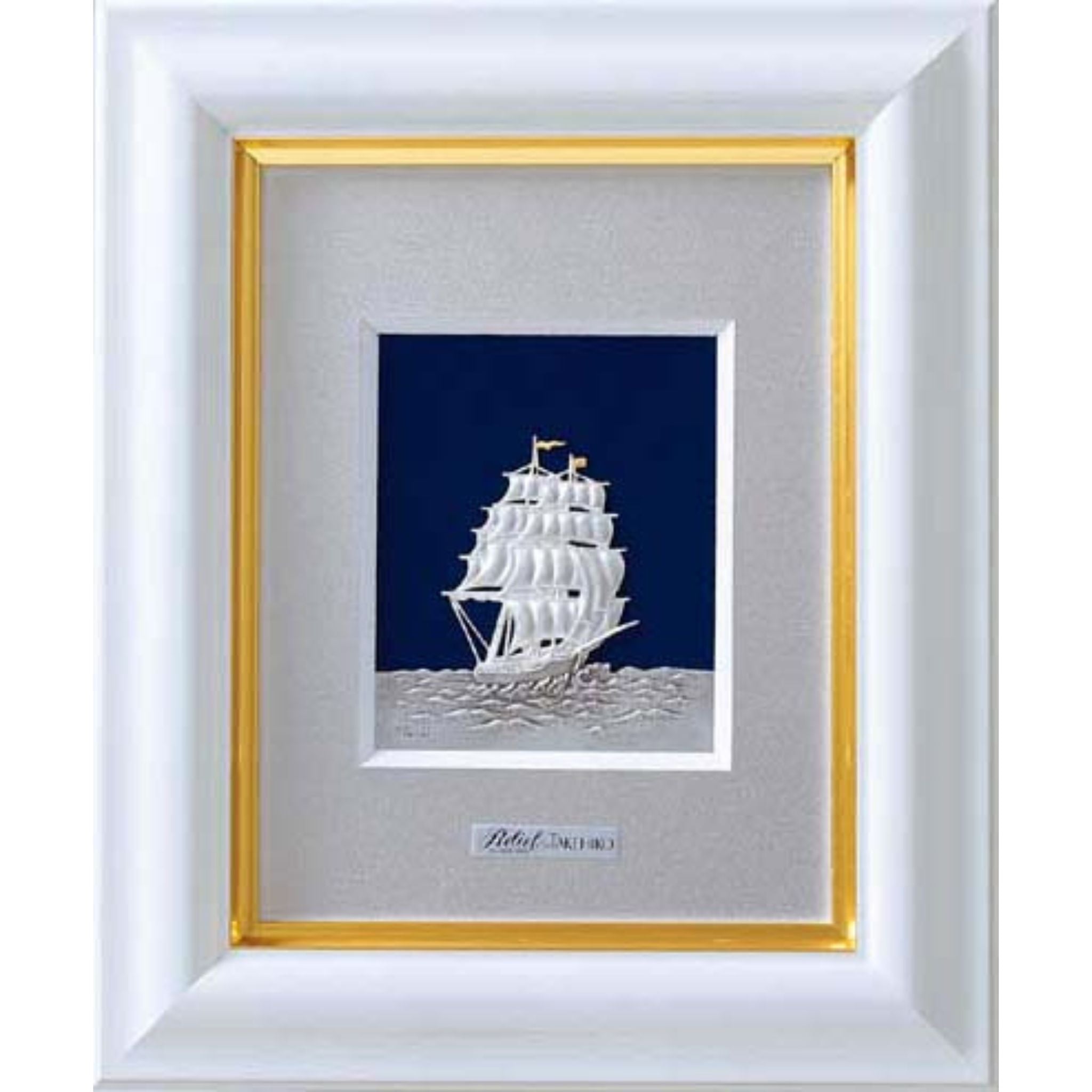 関 武比古 純銀 八角額 帆船 5号 関工芸 銀細工 5795関武比古作 銀細工