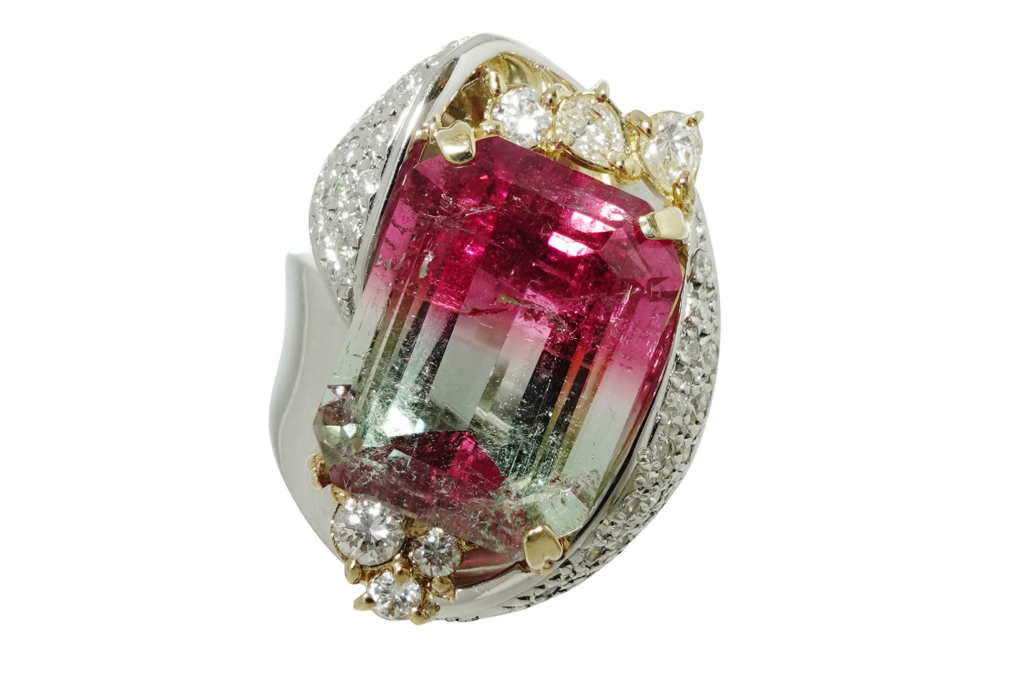 pt900．トルマリン(ダイヤモンド入り)指輪(未使用)N o.1312.