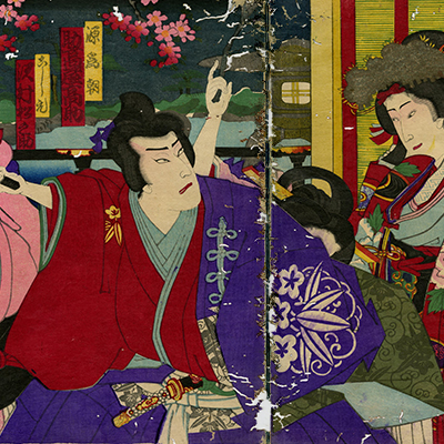 浮世絵、月下乃納涼三枚綴りの内の1枚売りです。橋本周延画、明治期