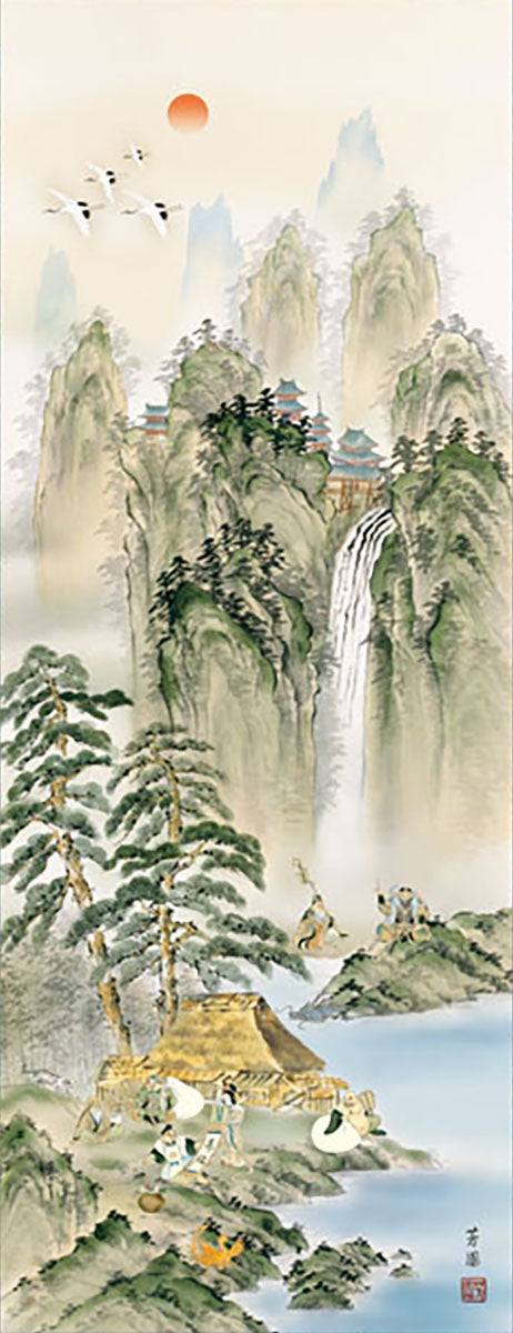 縁起画掛け軸 蓬莱七福四神図 石田芳園 – 寿鳳人形の東芸