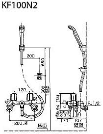 KF100N2｜KVK浴室用蛇口[壁][浴槽・洗い場兼用]