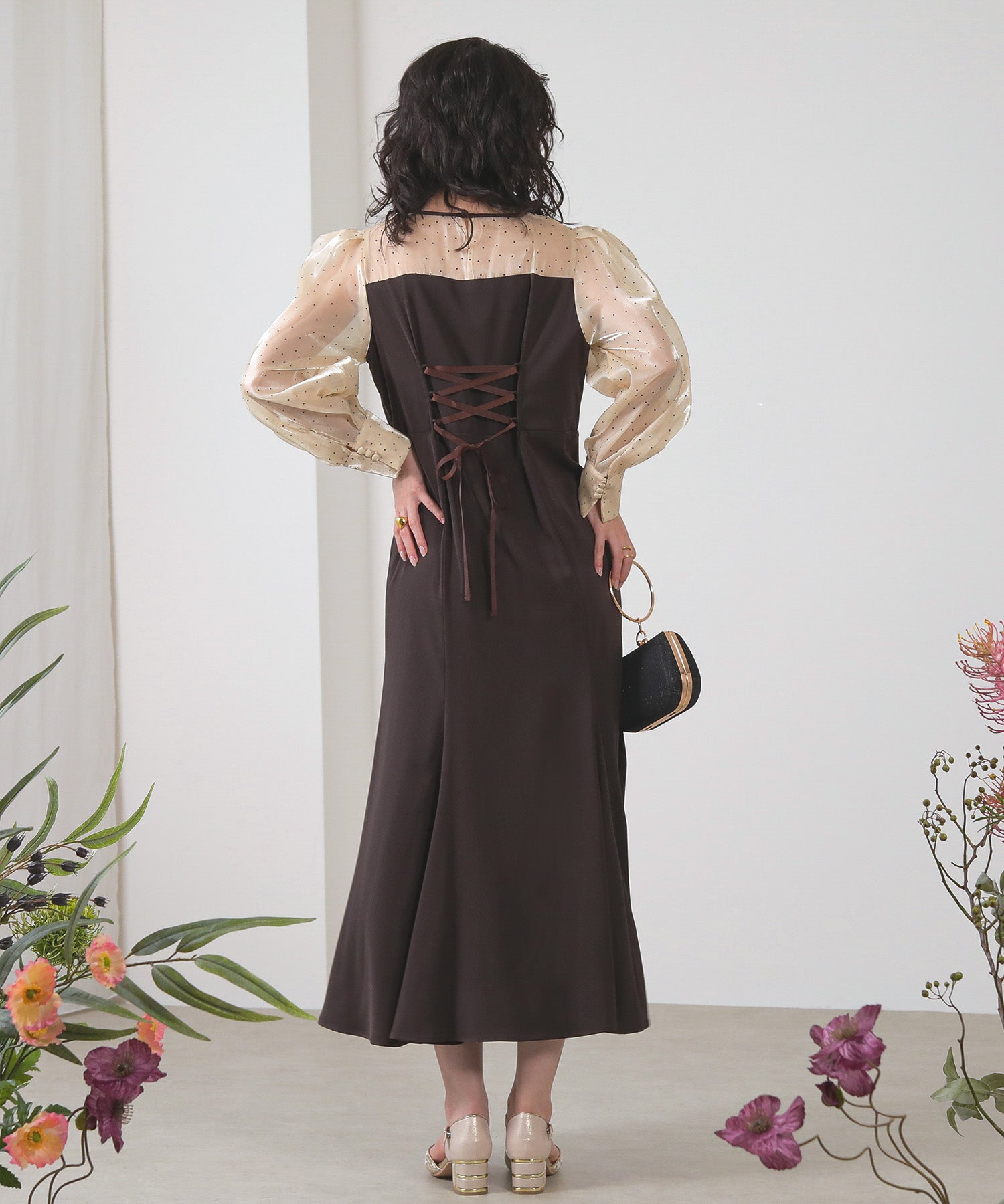 パフスリーブ ビスチェ マーメイドライン ワンピース ドレス