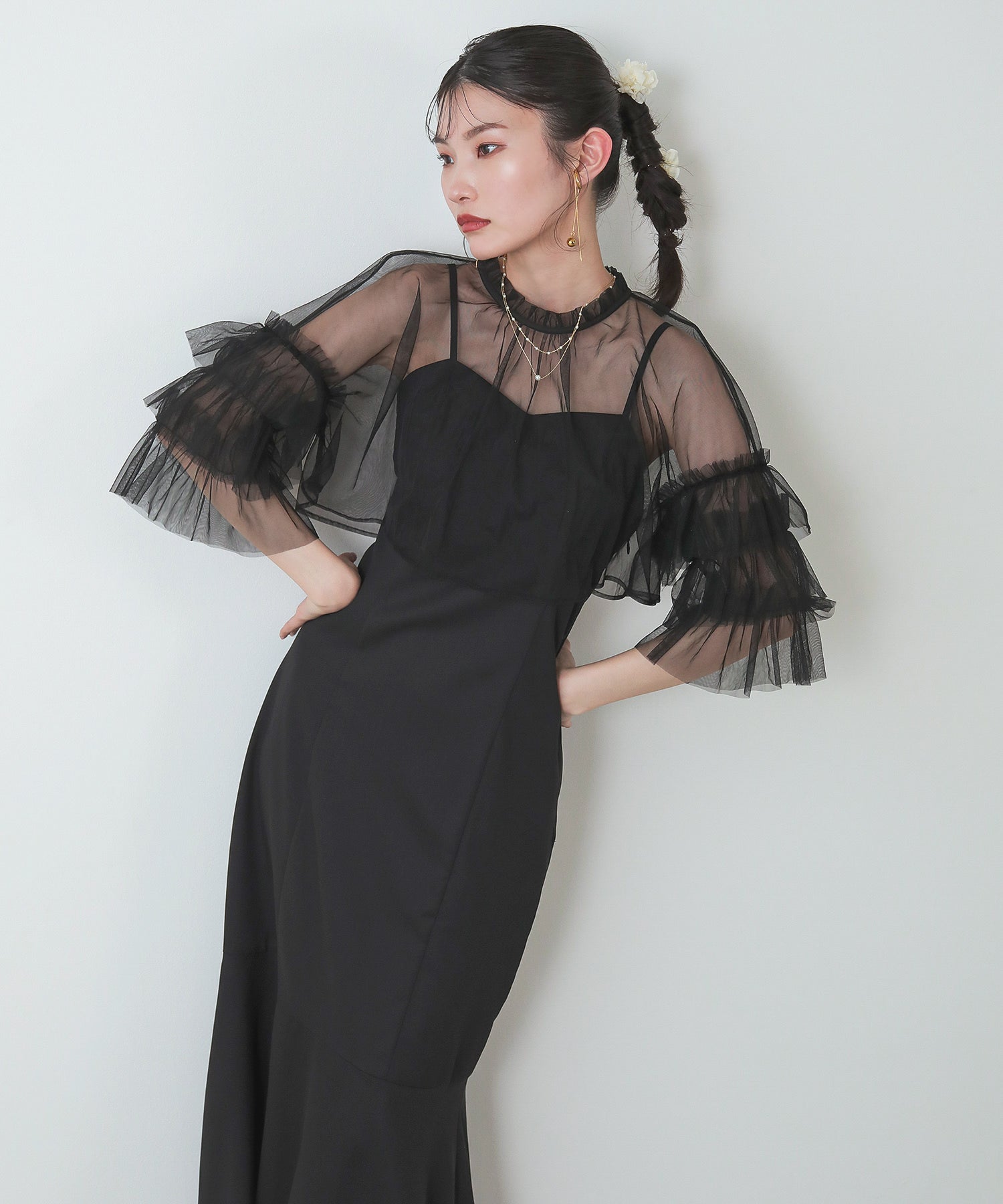 チュール ティアード ボレロ 3way キャミワンピース ドレス