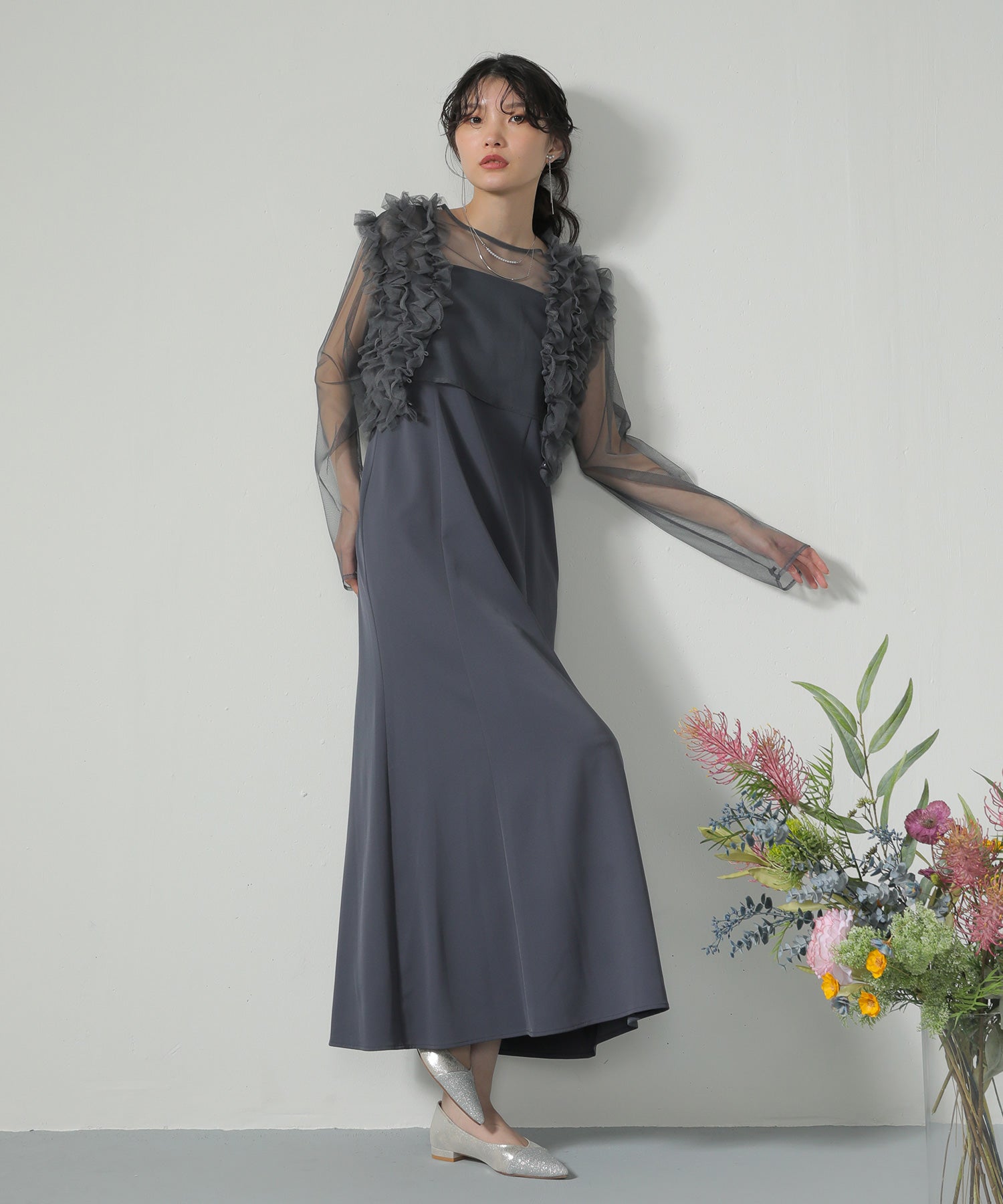 チュール フリル ベスト シアー トップス ワンピース 3点セット