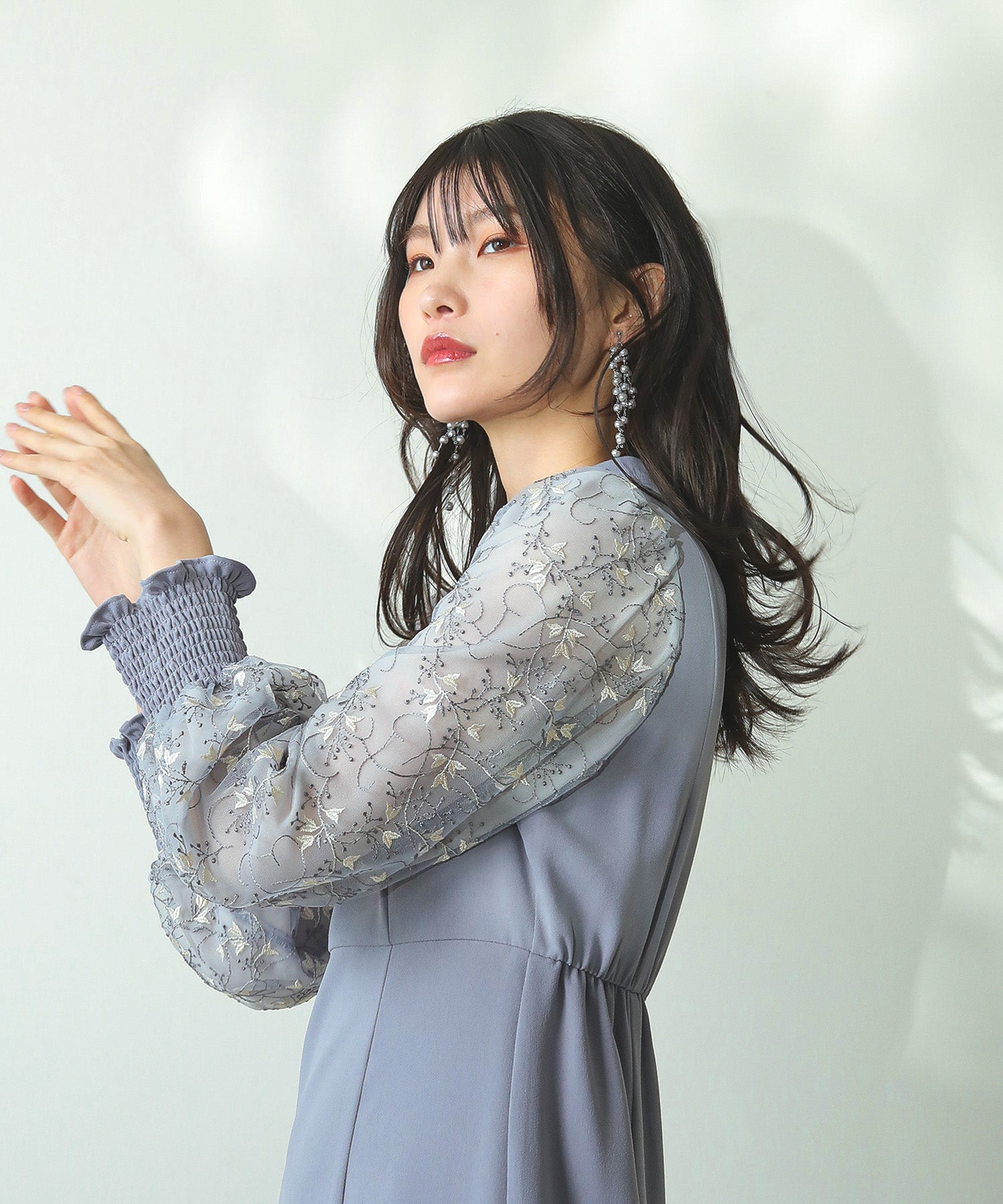 刺繍 シアー トライアングルデザイン ワンピース ドレス