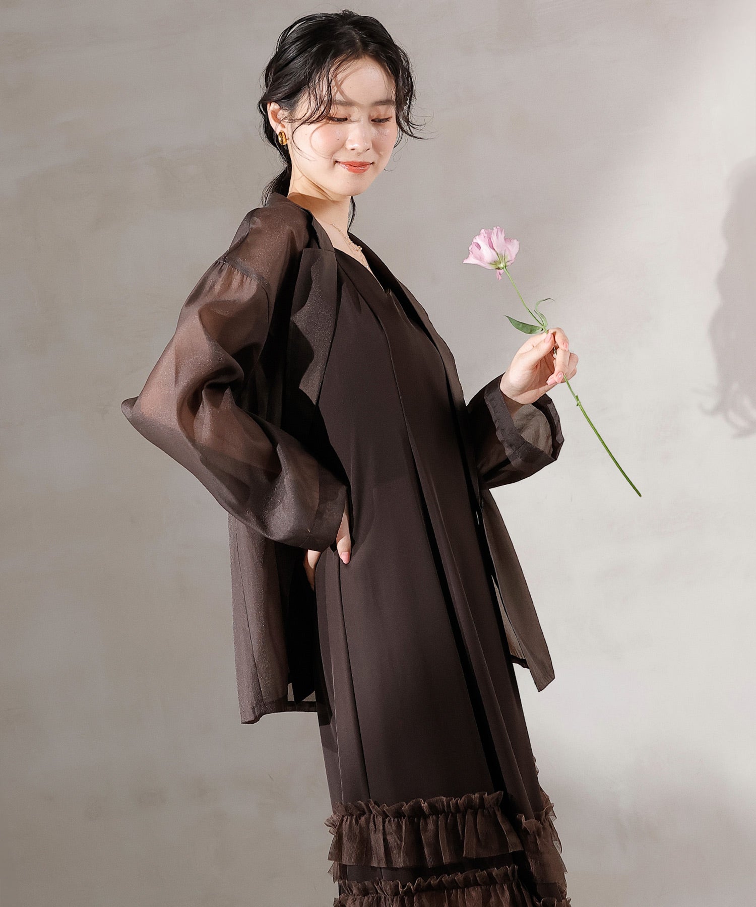 裾フリルキャミワンピース シアージャケット 2点セット ドレス 裾