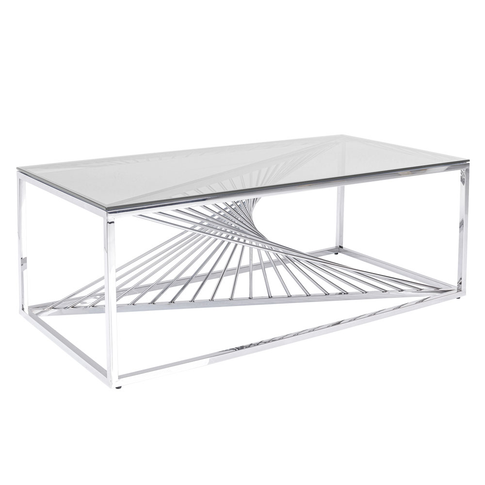 廃番】レーザーシルバークリアガラス 120×60cm コーヒーテーブル/ロー