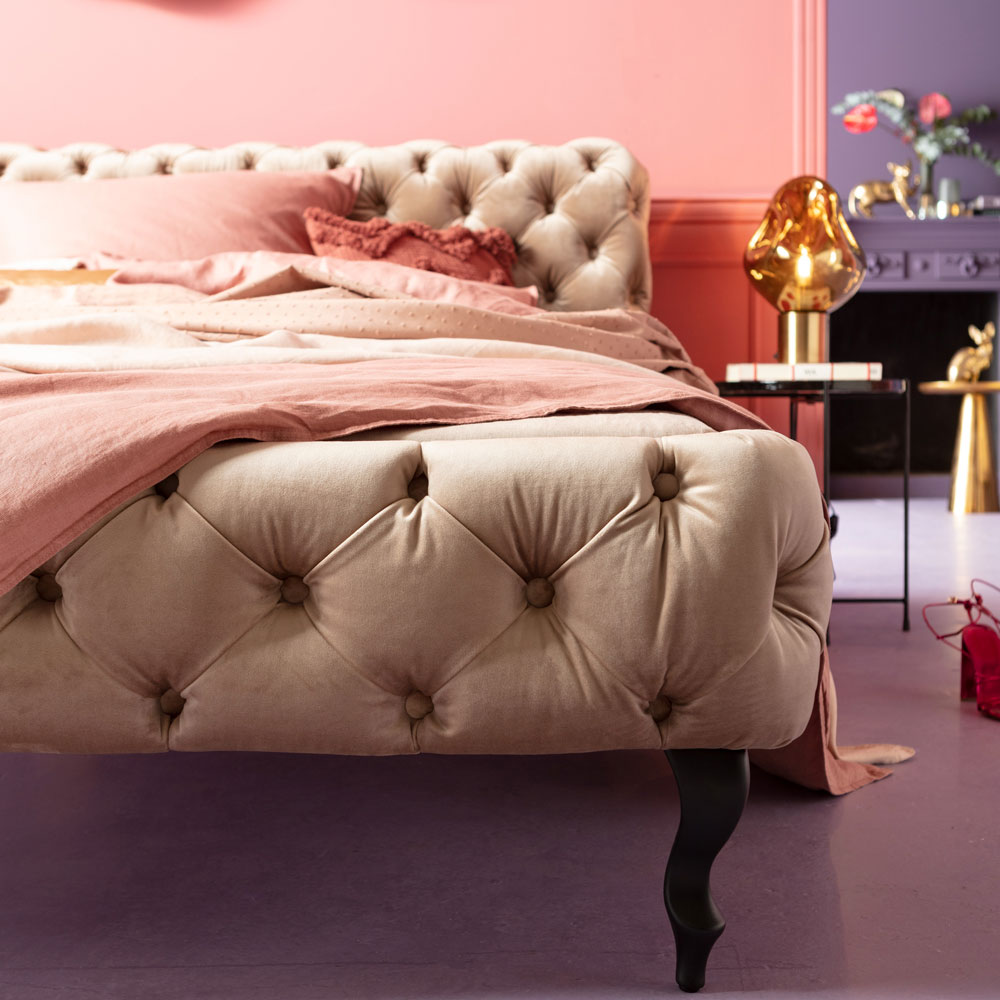 本国廃番】デザイアベルベットエクリュ ベッド 160x200cm（クイーン