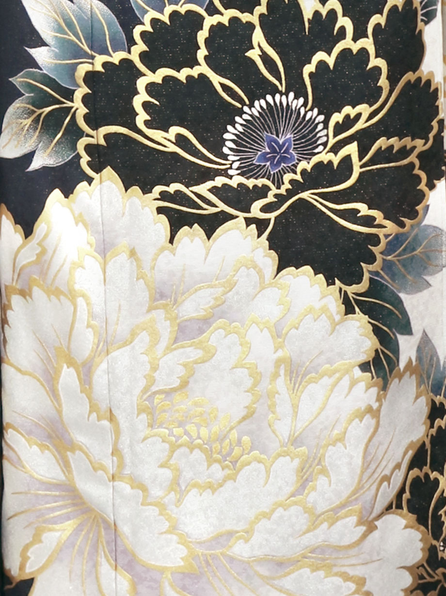 紺と白地に金糸の牡丹の振袖／標準サイズ | 宅配着物レンタルの京都か