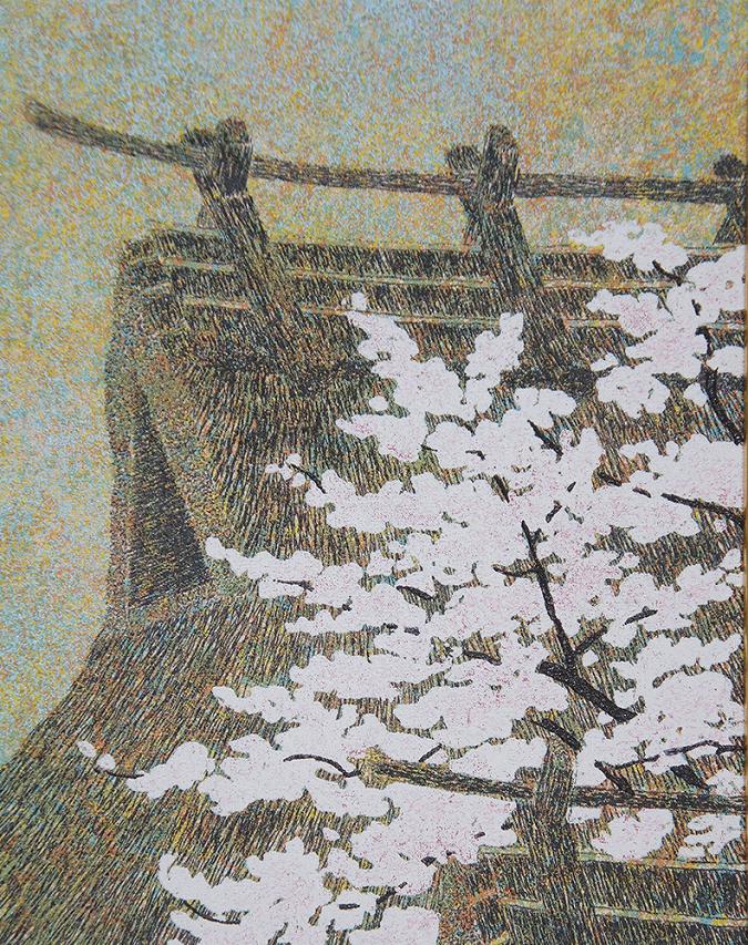 勝田幸男 桜と民家 [孔版画 5号] | 掛軸(掛け軸)販売／表装ご依頼は