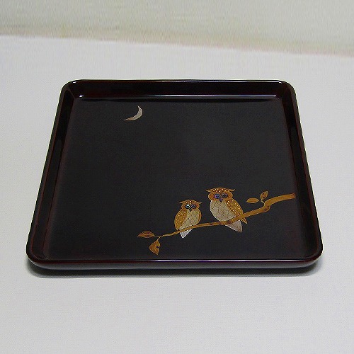 時代 光琳蒔絵 脇取盆 二枚 螺鈿 菊 金銀蒔絵 長方盆 広蓋 黒塗 MA404
