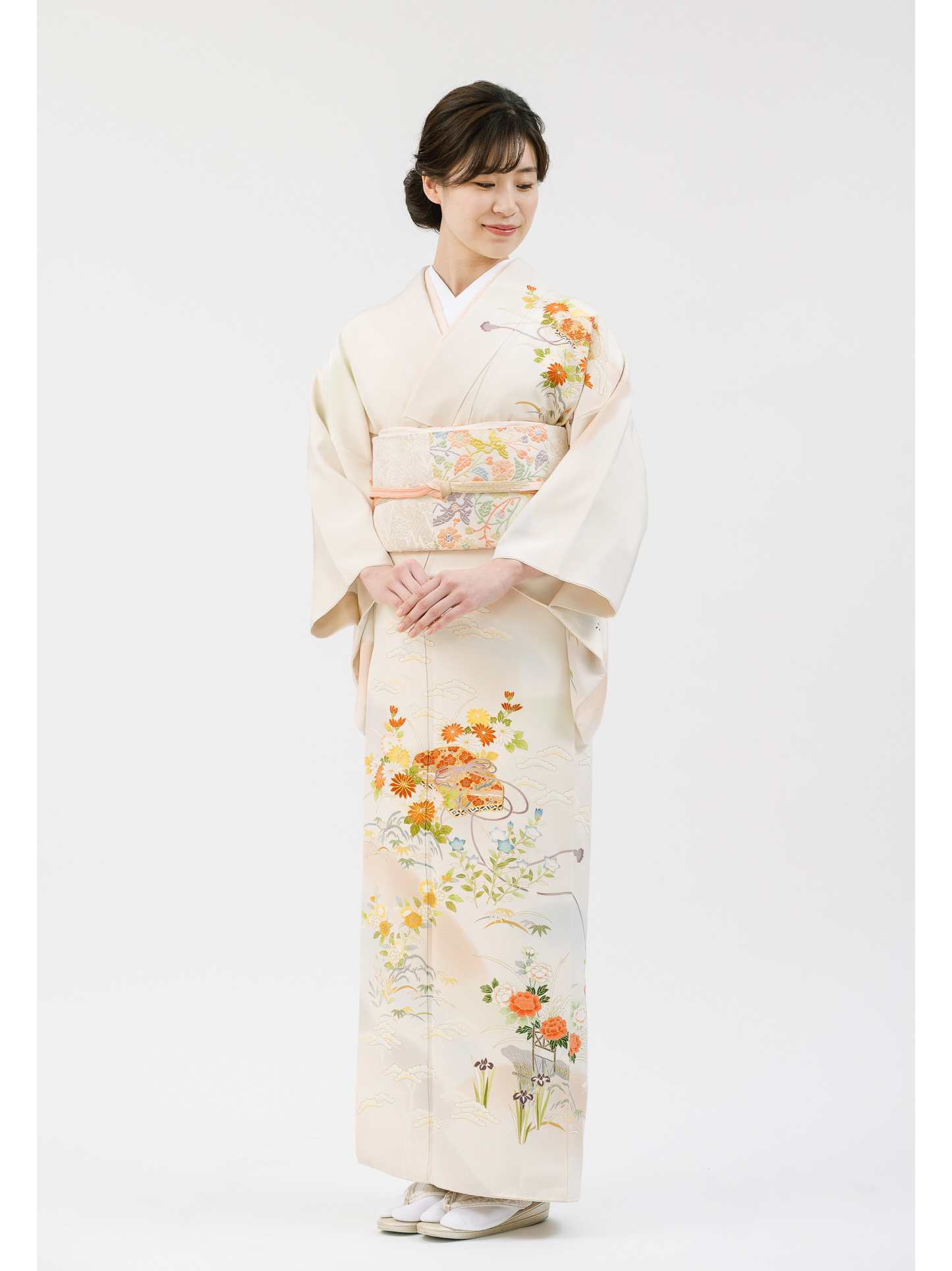 逸品の京友禅・訪問着レンタル】菱健謹製 文箱 四季の花 ぼかし MS