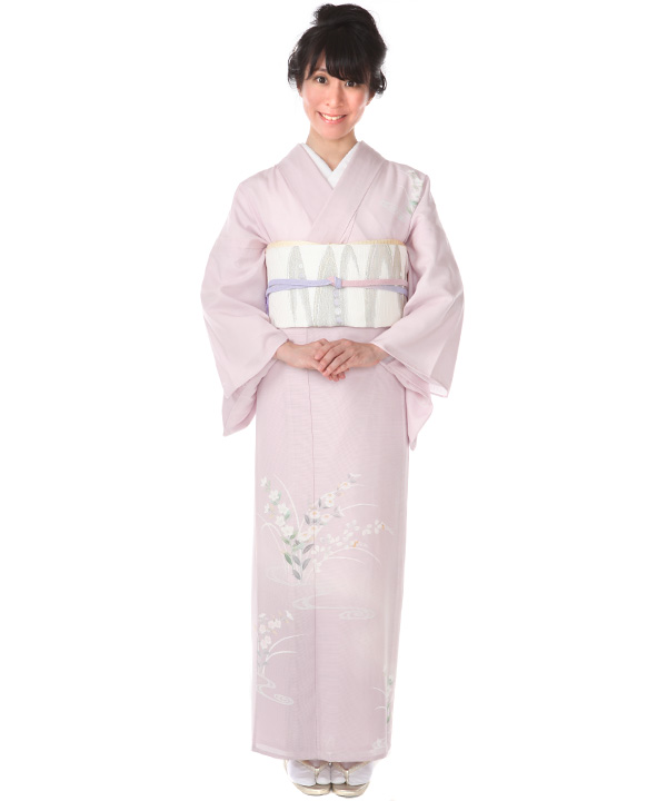 絽 訪問着レンタル（夏用）｜桜色に秋の草花と流水｜H0215｜M｜宅配