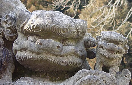 江戸時代 「狛犬 」根付 海松 または 黒柿彫 黒柿彫 根付 「狛犬