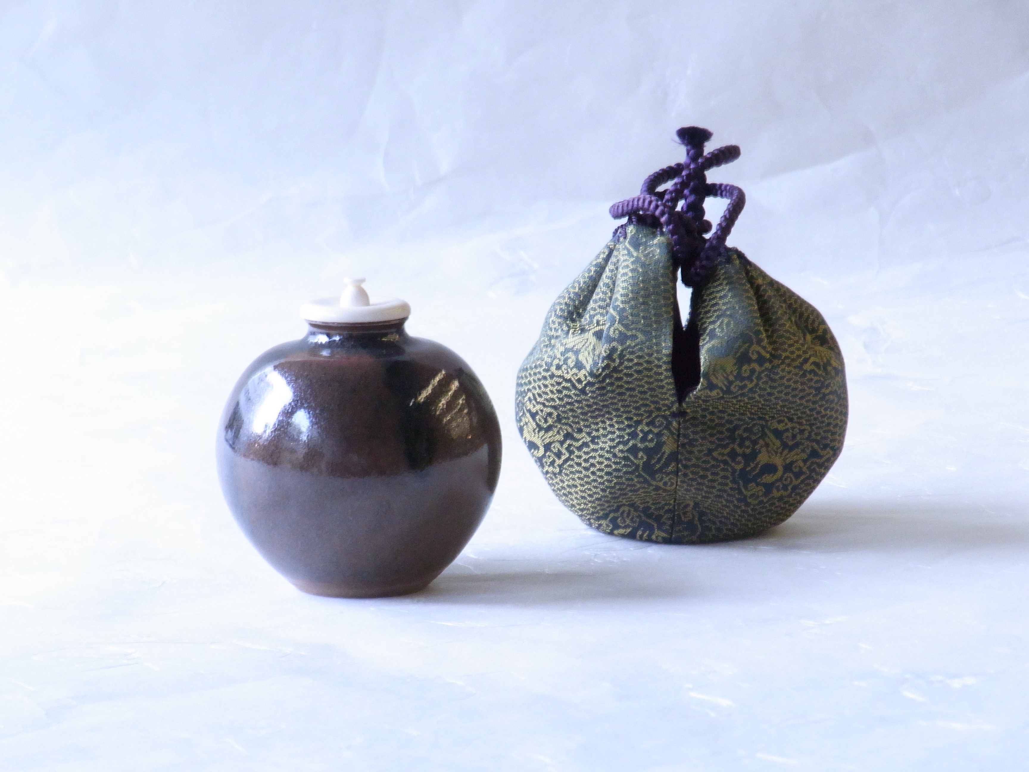 専用【真作保証】大名物 珠光文琳茶入写 松本鉄山作 有楽緞子仕服