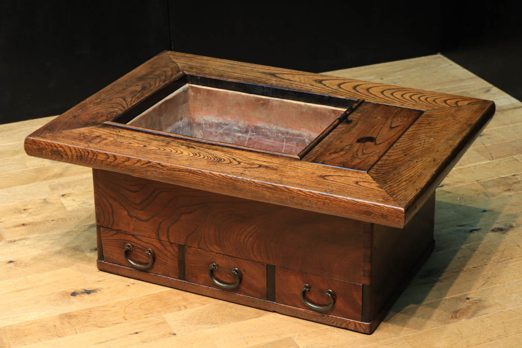 欅けやき 天然木 無垢材 火鉢 関西火鉢 大和火鉢 長火鉢 囲炉裏 古民具