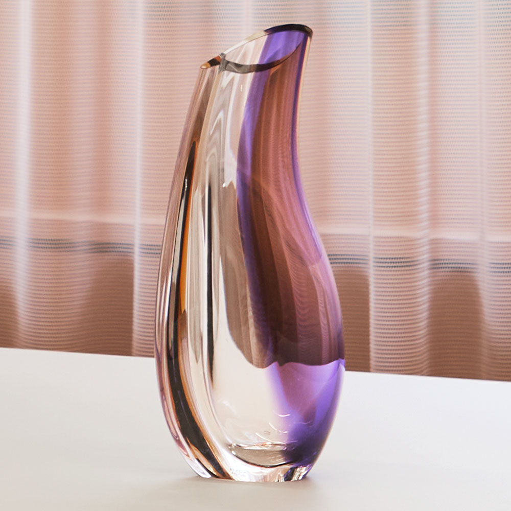 Kosta Boda Orchid Vase Decor Orange Purple Crystal Glass Low