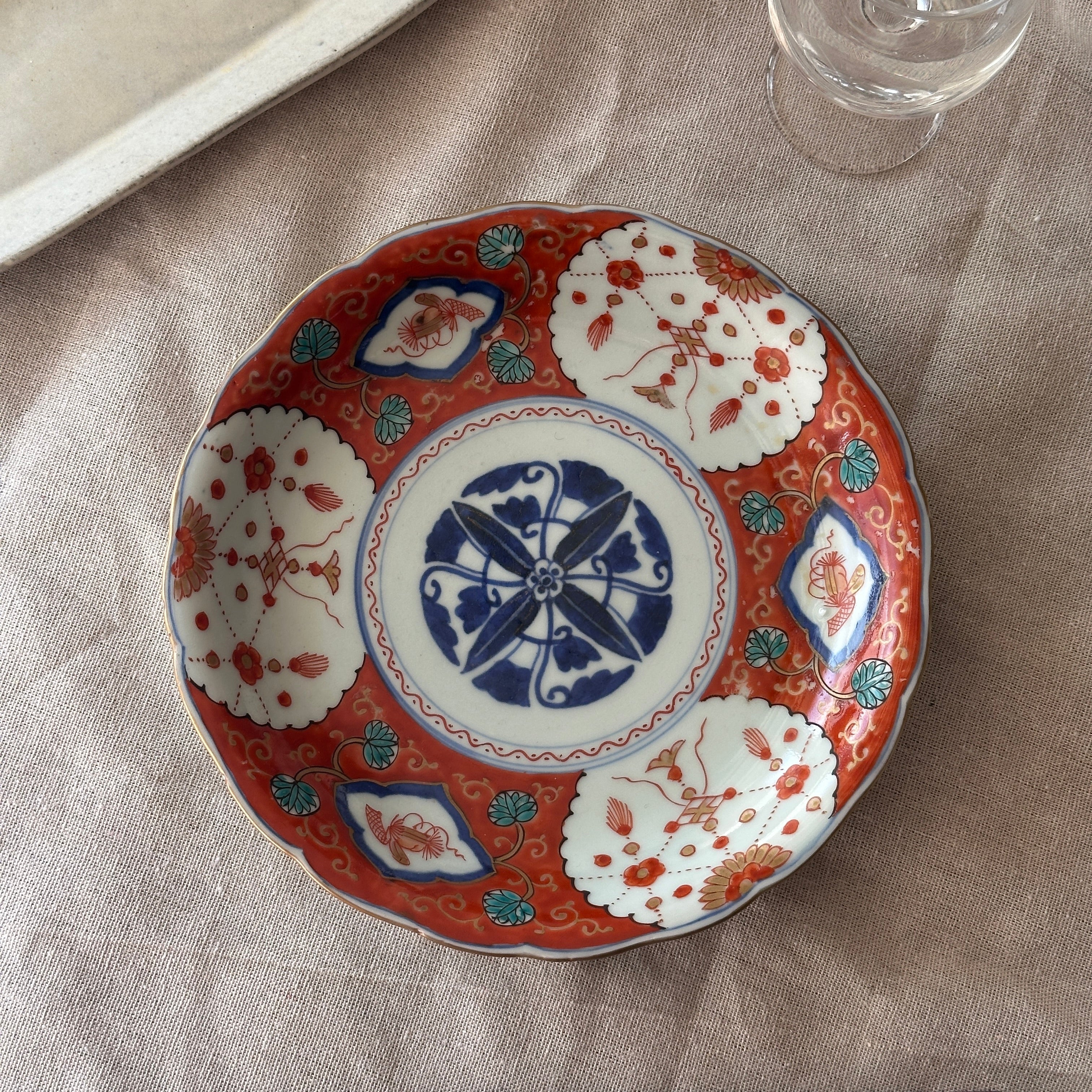 骨董】古伊万里 玩玉銘 染付赤絵金彩 龍文様 皿6枚セット 骨董】古