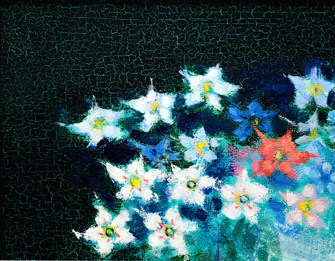 碓井正人「さくらそう」油絵・F3号 絵画買取・販売の小竹美術