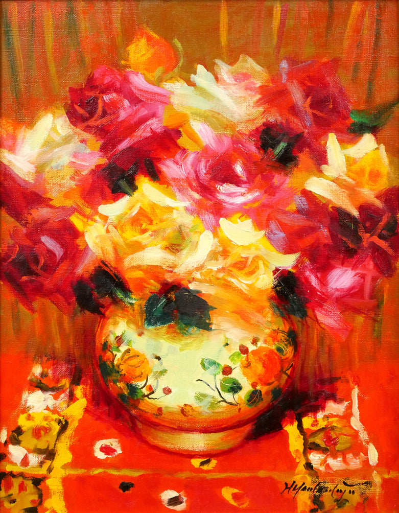 中西利雄 薔薇 油彩 薔薇 ばら バラ 古い油絵 キャンバス 額装品 中西