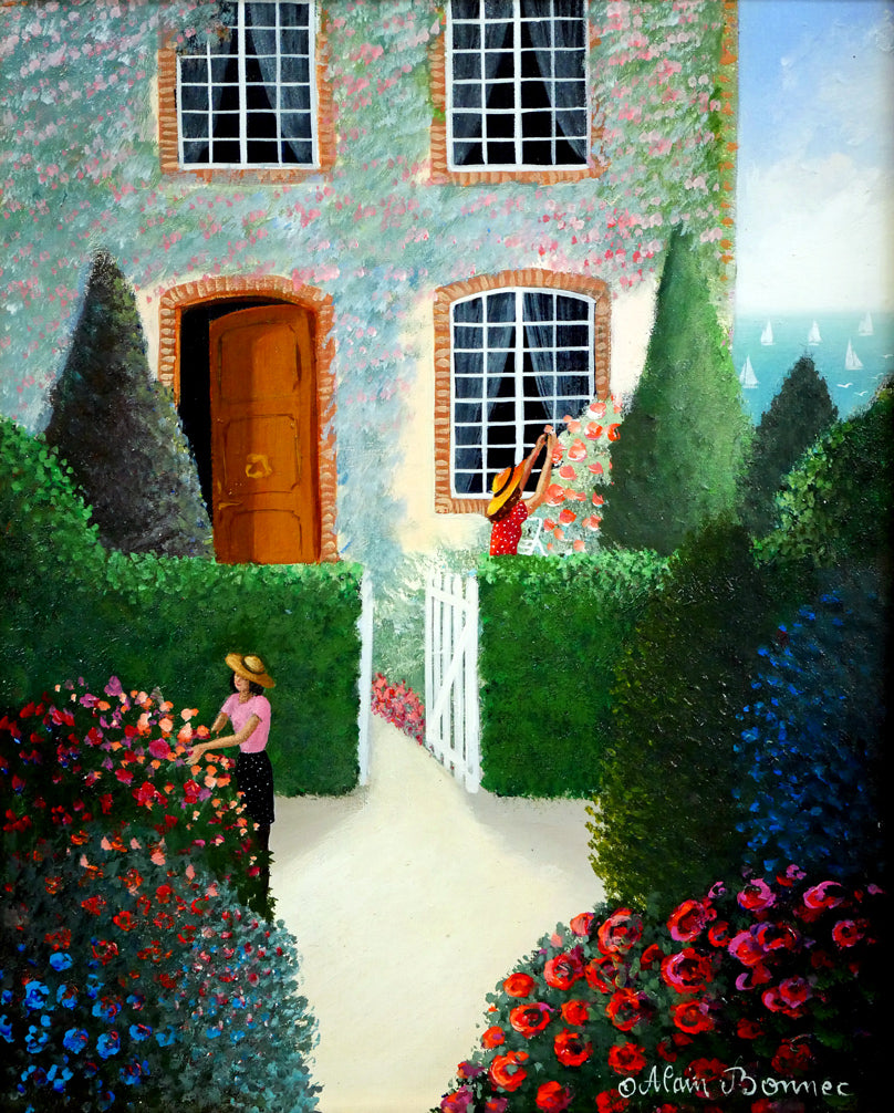 アラン ボネック（Alain BONNEC）「コートダジュールの休日」油絵・仏