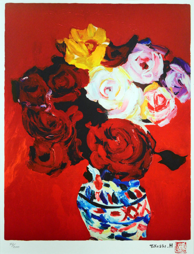 林武【薔薇】 油彩画 シルバーのフレーム付き 大日本絵画巧芸美術株式