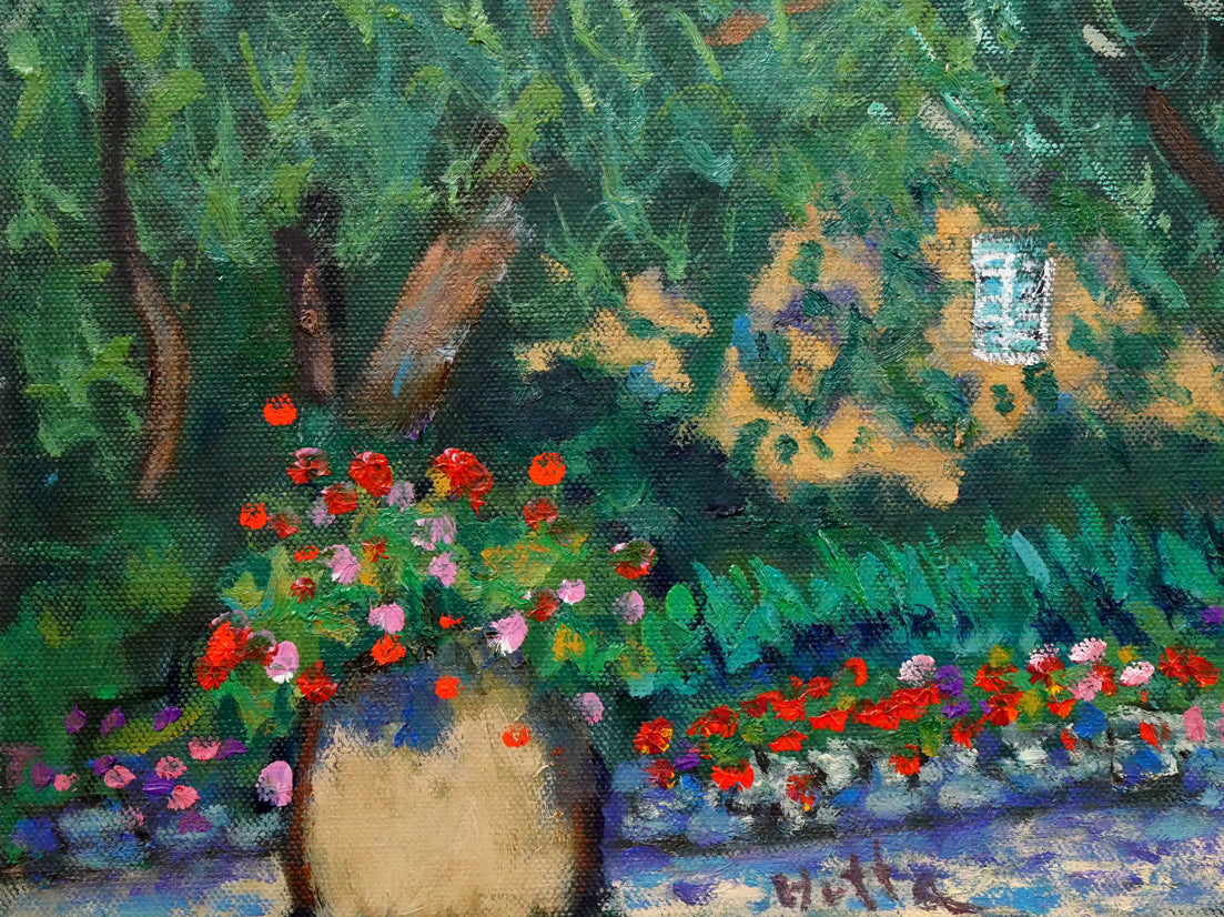 堀田高「花の庭（南仏カーニュにて）」油絵・特寸30号 絵画買取・販売