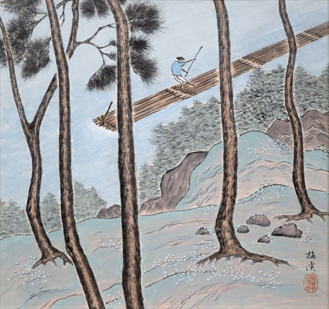 浜の正月」F10 '68 油絵 絵画 油彩画 日本 日の丸 国旗