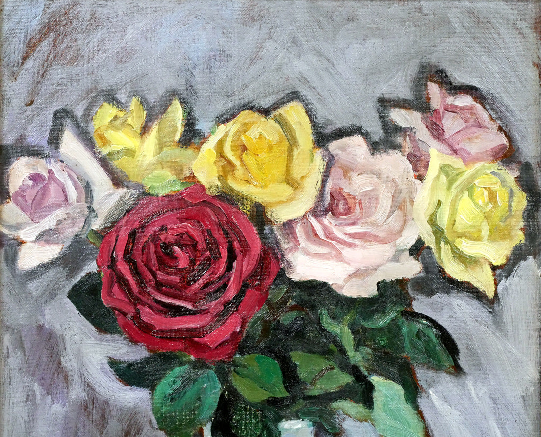 金丸直衛「薔薇」油絵・F6号 絵画買取・販売の小竹美術