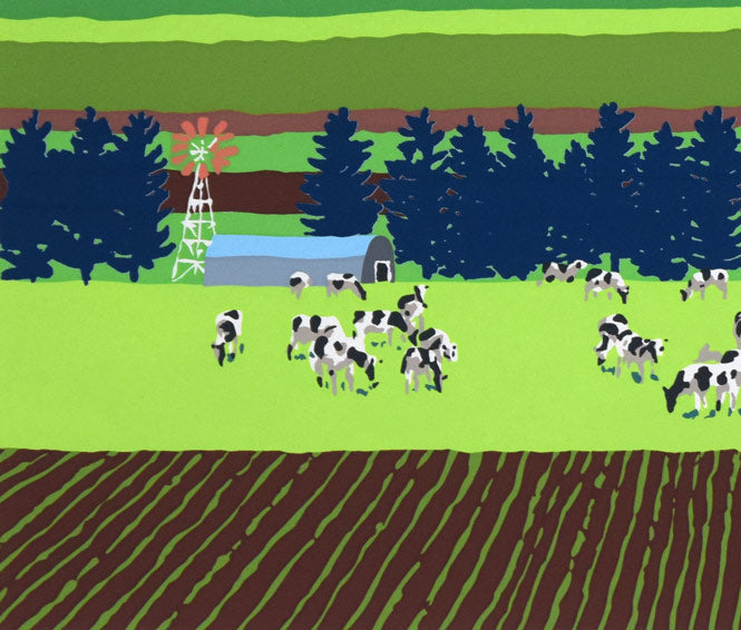 栗谷川健一「平原の春（十勝平野・日高連峰）」シルクスクリーン版画