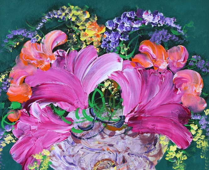 真作】絵画 作者不詳 サイン有 油彩4号 花 ピンクの優美な花