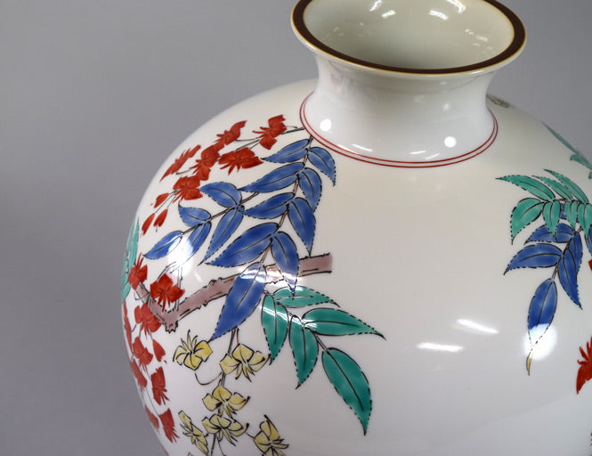 香蘭社謹製 十三代 酒井田柿右衛門 作 花鳥図「秋」壺 フランクリン