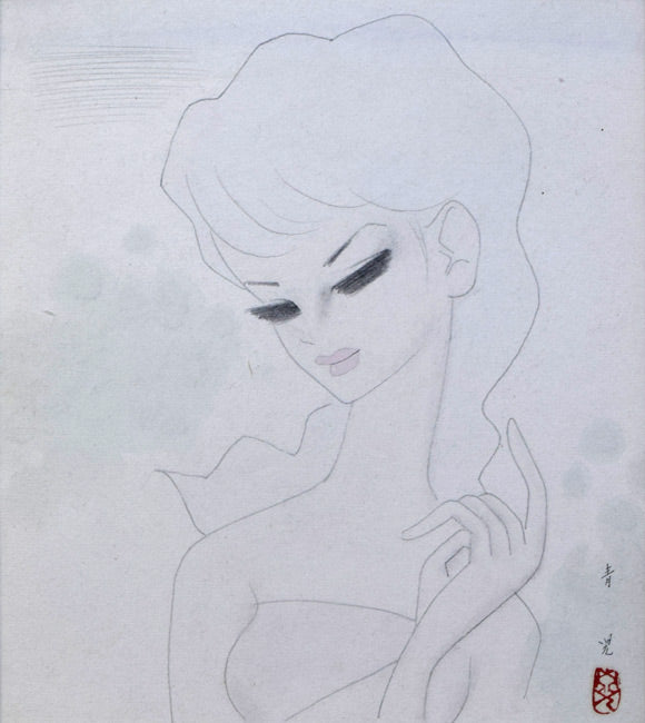 M○希少 東郷青児 【婦人像】 水彩5号 共箱鑑定書付 M○希少 東郷青児