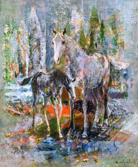 上橋薫「新緑雨後」油絵・F8号 絵画買取・販売の小竹美術