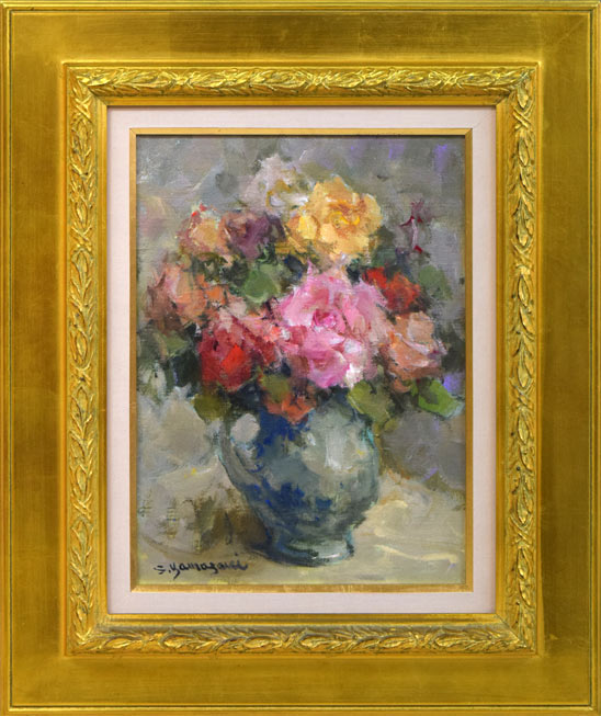 山崎翠祥「薔薇（銀縁）」油絵・F3号 絵画買取・販売の小竹美術