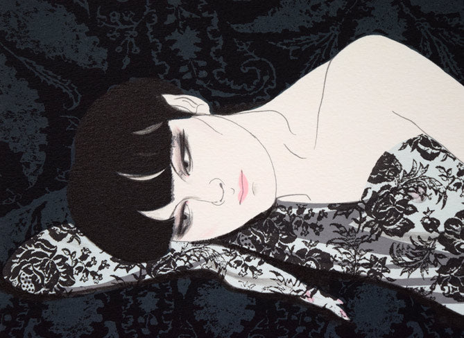 加山 又造、黒衣の裸婦、希少画集画、新品額装、状態良好 加山又造