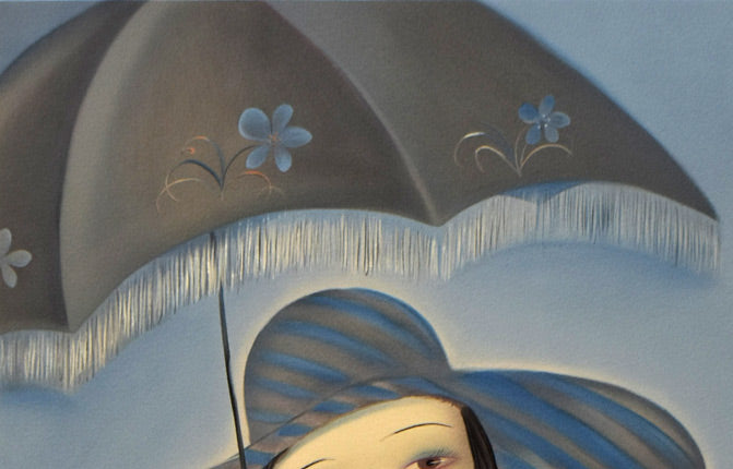 斎藤真一「日傘」リトグラフ 絵画買取・販売の小竹美術