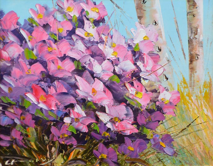 桜木稔 油絵 北海道大雪「高原温泉」紅葉 直筆サイン題名日付入り 桜木