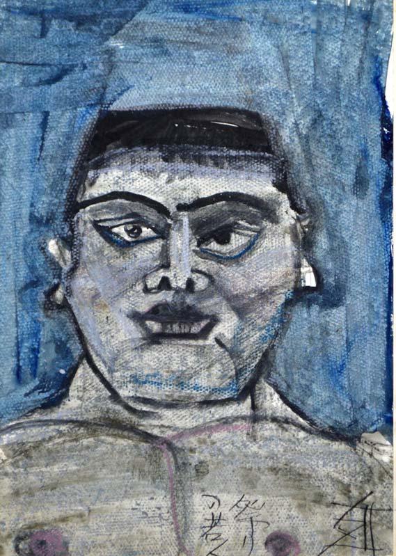 須田剋太「祭りの若人」グワッシュ（水彩画）・6号小 絵画買取・販売の