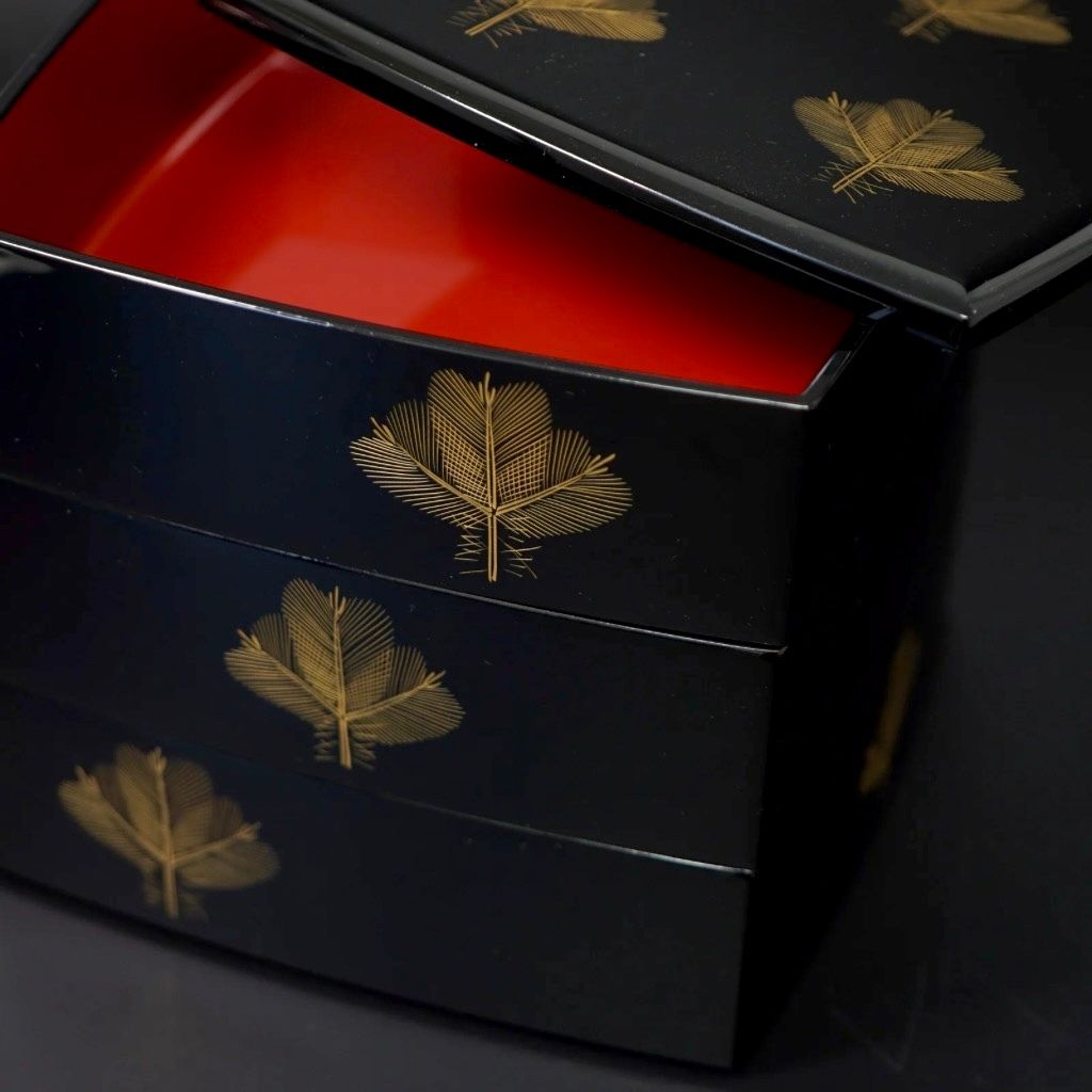 越前 若松沈金6.0重箱 黒内朱 – 漆器 高翆