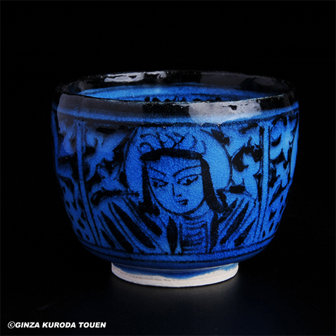 D0104）希少 人間国宝 加藤卓男 青釉胡姫文 陶板額 額装 D0104）希少