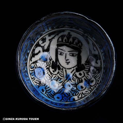 加藤卓男 青釉胡姫文酒杯 | 銀座 黒田陶苑